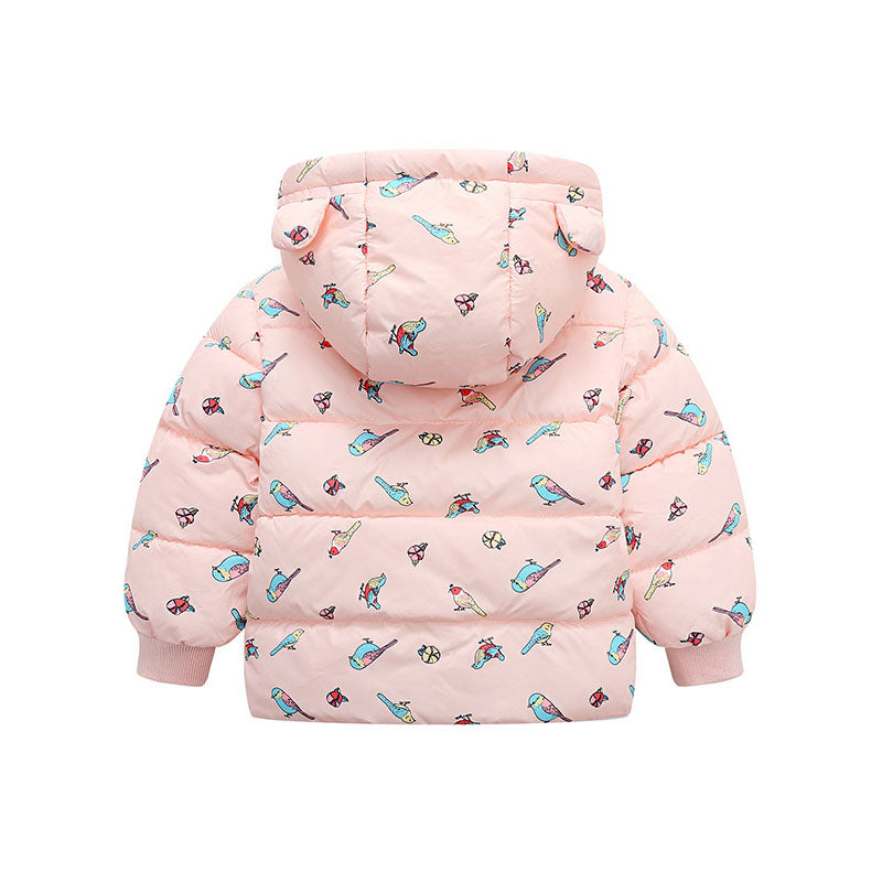 Kids Printed Puffer Jacket with Bear Ears & Fleece Lining