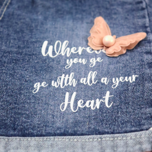 Girls’ High-Waisted Denim Shorts with Butterfly