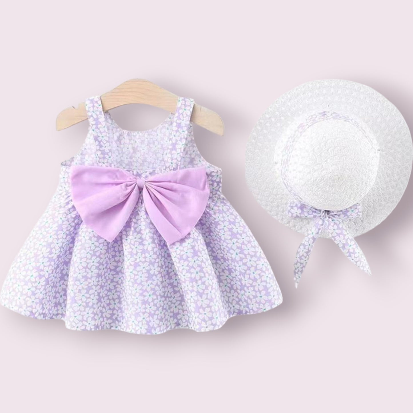 Sunshine Blossom Baby Girl Floral Dress & Hat Set