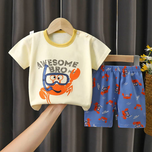 Awesome Bro Crab Print Baby Boy Outfit
