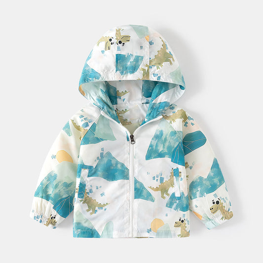 Kids Dinosaur Print Hooded Jacket