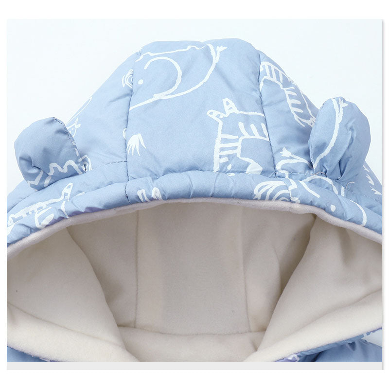 Kids Printed Puffer Jacket with Bear Ears & Fleece Lining