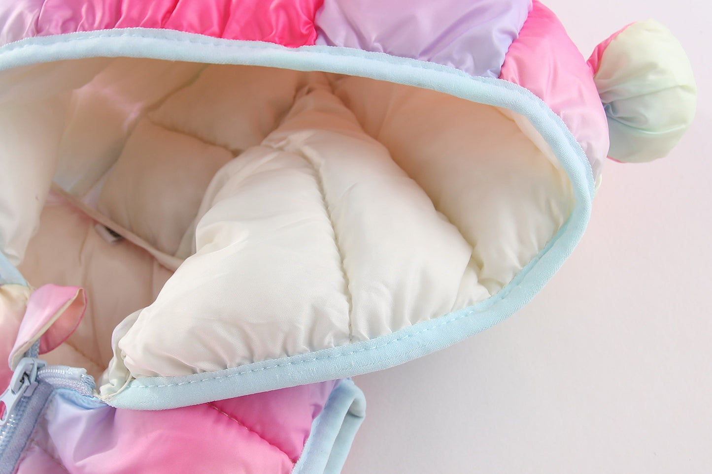 Kids Rainbow Gradient Puffer Vest with Bear Ears