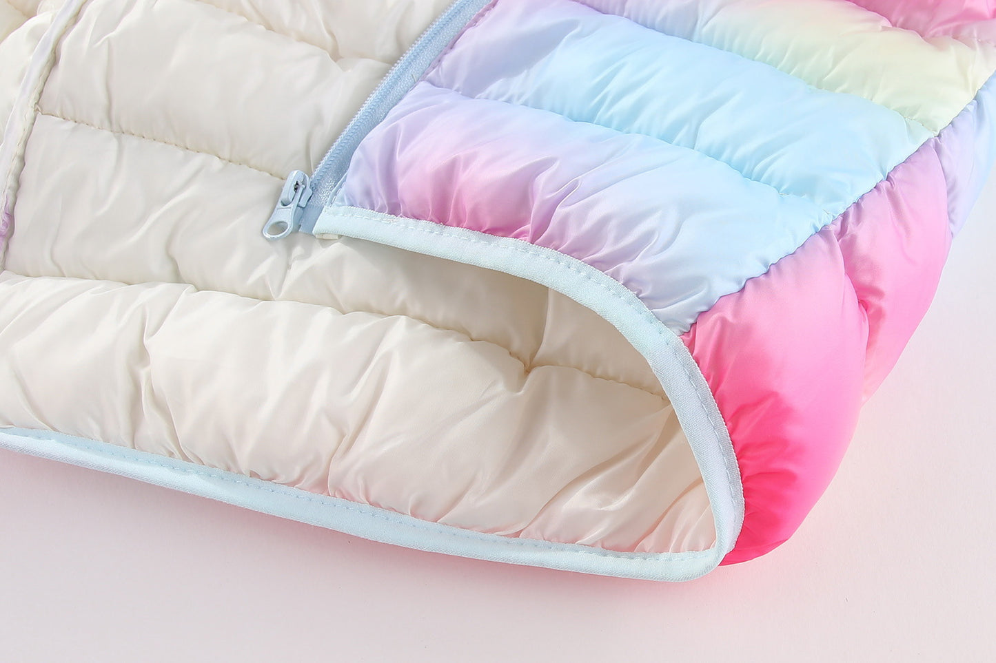 Kids Rainbow Gradient Puffer Vest with Bear Ears