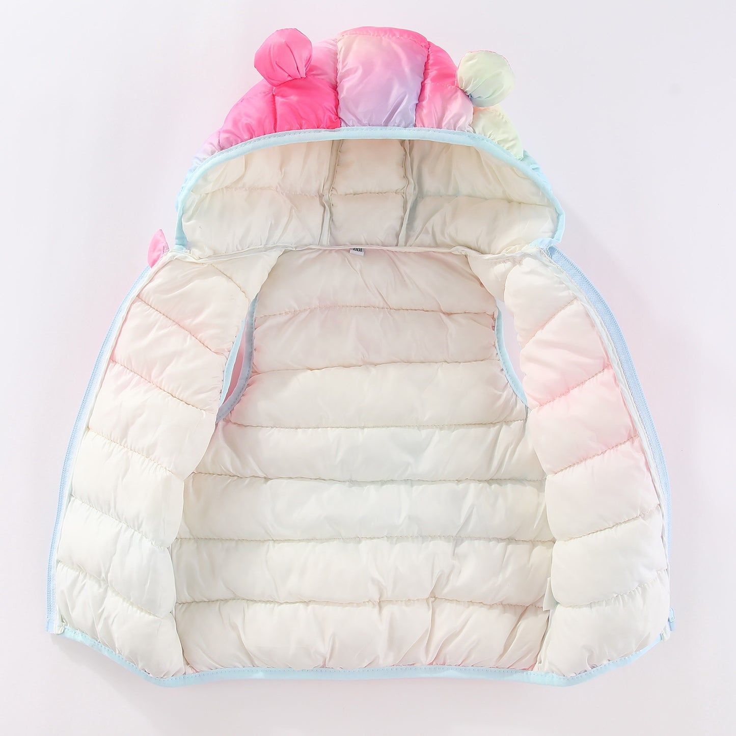 Kids Rainbow Gradient Puffer Vest with Bear Ears
