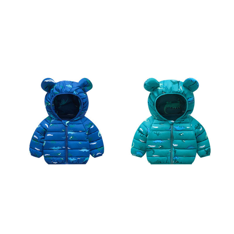 Kids Whale Print Puffer Jacket with Bear Ears