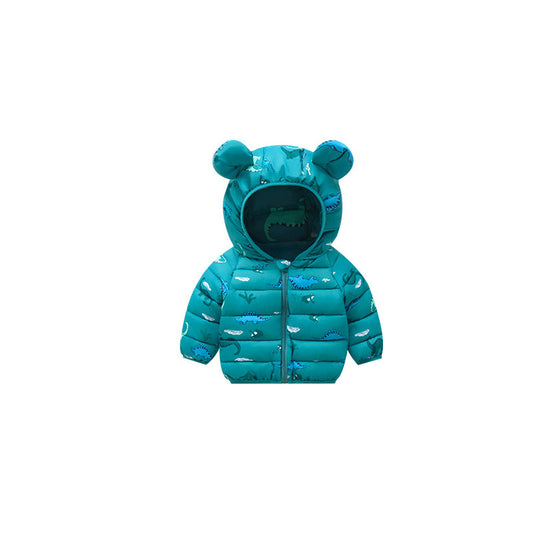 Kids Whale Print Puffer Jacket with Bear Ears