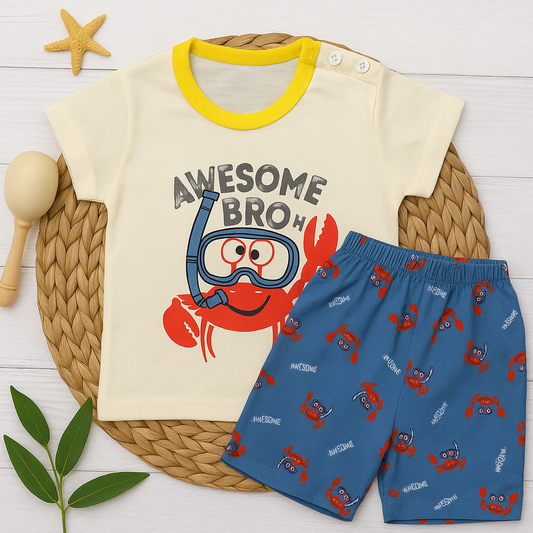 Awesome Bro Crab Print Baby Boy Outfit